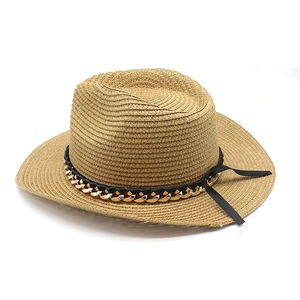 Sombrero de paja Panamá hecho a mano para hombre con cadena de oro y lazo negro