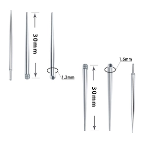 Stainless steel body piercing insertion taper tools with 1.2mm and 1.6mm thread sizes