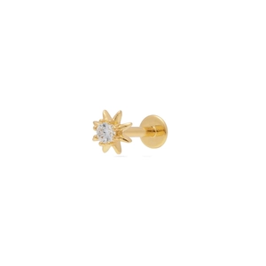 Detailed close-up of gold S925 silver star labret stud with a sparkling zircon stone