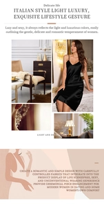 Detail of elegant black silk slip dress featuring delicate straps and V-neckline