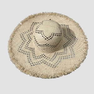 Damen Strohhut mit breiter Krempe Handgemachte natürliche Raffia Sonnenschutz Strandhut Durchbrochener Urlaub Casual Sommerhut