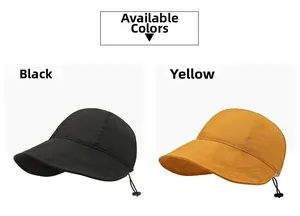 Dettaglio cappelli da sole ad asciugatura rapida in nero e giallo con cinturino regolabile