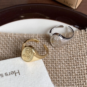 925 silver sunflower relief open rings in gold and silver finish on vintage background