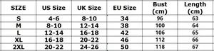 Detailed size chart for women V-neck long sleeve blouse showing US, UK, and EU measurements