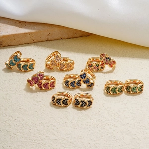 Triple Heart Huggie Hoop Earrings For Women Copper Pave Multicolored Cubic Zirconia Trendy Light Luxury Jewelry Accessory