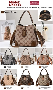 Detailed view of bucket bag colors, internal structure, and size 23x12x22cm specifications