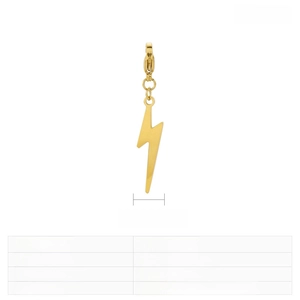 Detailed view of golden lightning bolt pendant with lobster clasp and 30x6mm measurements