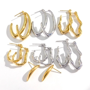Minimalist C-shaped 14K gold and silver stainless steel earrings in various geometric styles
