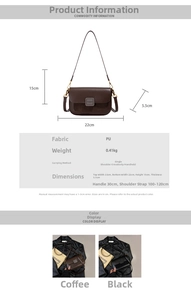 Detailed size chart for retro square shoulder bag with dimensions and strap length