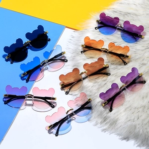 Kids bear ear sunglasses in assorted gradient colors with stylish gold metal bridges