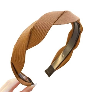 Vintage brown braided headband with twist design for women, shown on white background