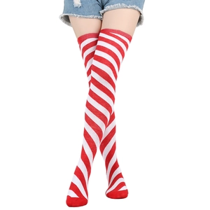 Classic red and white horizontal striped over-knee socks in high-quality knitted cotton