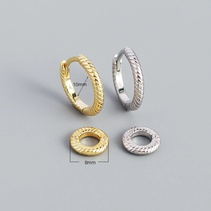 Textured twist hoop earrings in gold and silver finish with 10mm and 8mm sizes