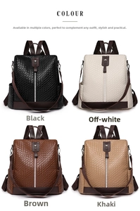 Women vintage PU leather backpacks shown in black, off-white, brown and khaki colors