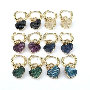 Western Geometric Heart Zirconia Drop Earrings Gold Plated Copper Colorful Heart Hoop Earrings For Women Fashion Jewelry