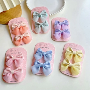 Barrettes à Cheveux Nœud en Tissu Plaid et Maille pour Filles Style Coréen Accessoires Cheveux Doux et Mignons