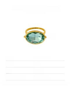Detailed size specifications for gold stainless steel ring with green oval gemstone