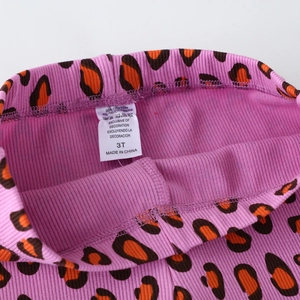 Pink leopard print knit cotton pants for girls with 95% cotton material label