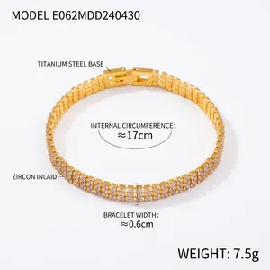 Detail view of titanium steel bracelet with three rows of colorful zircon stones