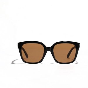 Classic large square black frame sunglasses with vintage brown lenses for men and women