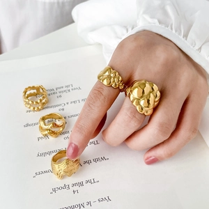 Irregular Lava Texture Titanium Steel Ring For Women Gold Plated Abstract Fluid Bubble Lip Design Sculptural Jewelry Gift