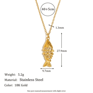 18K gold-plated stainless steel koi fish pendant necklace with sparkling crystals