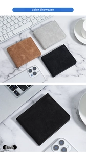 Close-up of minimalist slim wallet showing matte texture and fine stitching detail
