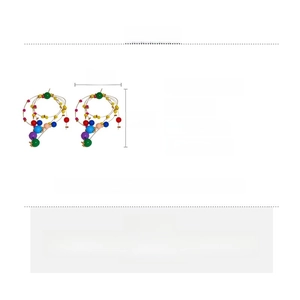 Detailed technical diagram showing dimensions and colorful resin bead earring materials
