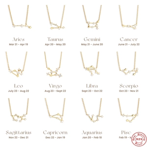 925 Sterling Silver 12 Zodiac Constellation necklaces with zircon stones on white background