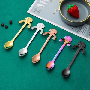 Set of 5 cartoon dog shaped 304 stainless steel coffee spoons in five metallic colors