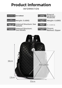 Wasserdichter Rucksack mit Schachbrettmuster, 33x13x38cm, inklusive Smiley-Anhänger
