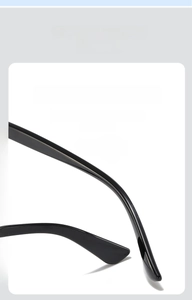 Detail of curved ergonomic black eyewear temples for anti-slip fit and comfort