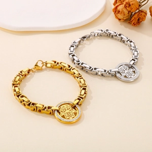 Hamsa Hand Stainless Steel Bracelet Micro Paved Zircon Hollow Fatima Hand Byzantine Box Chain Ethnic Boho Jewelry For Women
