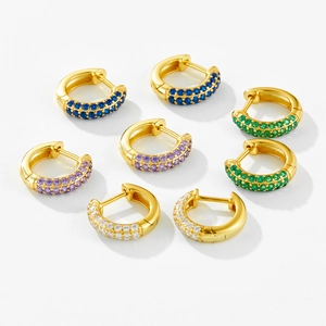 925 silver hoop earrings with multi-color cubic zirconia in gold plating finish