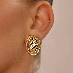 Lava Texture Stud Earrings Stainless Steel Irregular Folded Liquid Metal Style With Stainless Steel Earring Post Bicolor