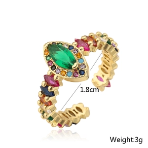 Detail shot of 18K gold plated ring with multicolor zircon stones and 1.8cm diameter