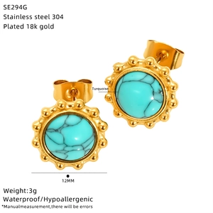 Détails de boucles d'oreilles turquoise en acier plaqué or 18 carats avec dimensions