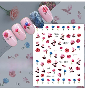 Detail of JO-1718 floral nail stickers featuring vintage rose designs on manicured nails