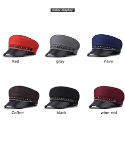 Detailed color display of military caps in red, navy, and black with star pattern chain