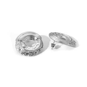 Silver stainless steel stud earrings with irregular textured hollow circular design