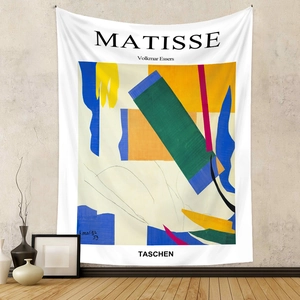 Detail view of Bohemian wall tapestry with Matisse abstract art print for home decor