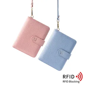 Passport Holder RFID Blocking PU Leather Travel ID Card Organizer With Lanyard Airplane Decor Portable Wallet