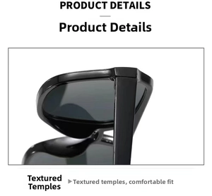 Detail shot of shiny black sunglasses temple showing sturdy hinge and sleek finish