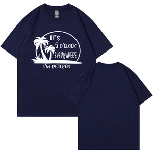 Navy blue 2025 Retired Shirt featuring white palm trees and graphic lettering on a white background