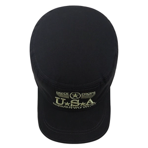 Klassische schwarze Military-Kappe für Herren mit USA-Stickerei und flachem Oberteil