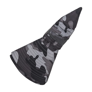 Outdoor wide brim sun hat with adjustable windproof rope and grey camouflage pattern