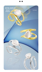 Detailed view of S925 sterling silver hollow rings with irregular Baroque pearls