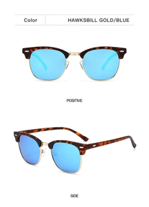 Detail view of tortoiseshell frames and blue mirrored lenses on vintage sunglasses
