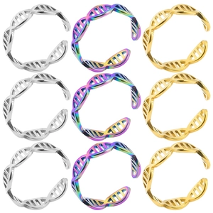 Stainless Steel DNA Double Helix Ring Hollow Adjustable Open Band Science Geometric Minimalist Jewelry For Men Women