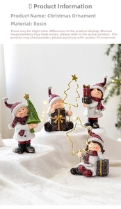 Macro detail of resin Christmas figurines with glitter snow and metallic star frames
